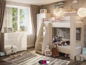 Детская Симба с двухъярусной кроватью белый глянец в Копейске - kopejsk.magazinmebel.ru | фото