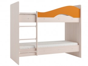Кровать 2-х ярусная Мая на латофлексах млечный дуб, оранжевая в Копейске - kopejsk.magazinmebel.ru | фото