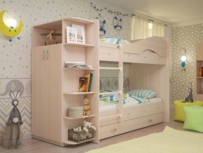 Кровать 2-х ярусная Мая с ящиками и шкафом на латофлексах млечный дуб в Копейске - kopejsk.magazinmebel.ru | фото - изображение 1