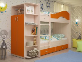 Кровать 2-х ярусная Мая с ящиками и шкафом на латофлексах оранж в Копейске - kopejsk.magazinmebel.ru | фото - изображение 1