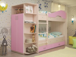 Кровать 2-х ярусная Мая с ящиками и шкафом на латофлексах розовый в Копейске - kopejsk.magazinmebel.ru | фото - изображение 1