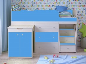Кровать чердак Малыш 80х180 Дуб молочный, Голубой в Копейске - kopejsk.magazinmebel.ru | фото