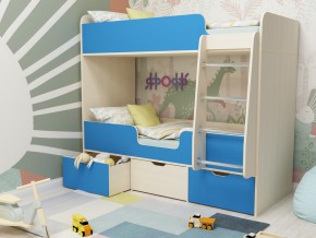 Кровать двухъярусная Малыш двойняшка дуб молочный-голубой в Копейске - kopejsk.magazinmebel.ru | фото - изображение 1
