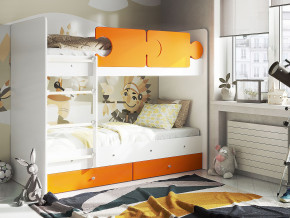 Кровать двухъярусная Тетрис латы с бортиками белый-оранжевый в Копейске - kopejsk.magazinmebel.ru | фото - изображение 1