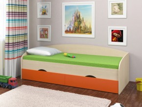 Кровать Соня 2 дуб молочный-оранжевый в Копейске - kopejsk.magazinmebel.ru | фото